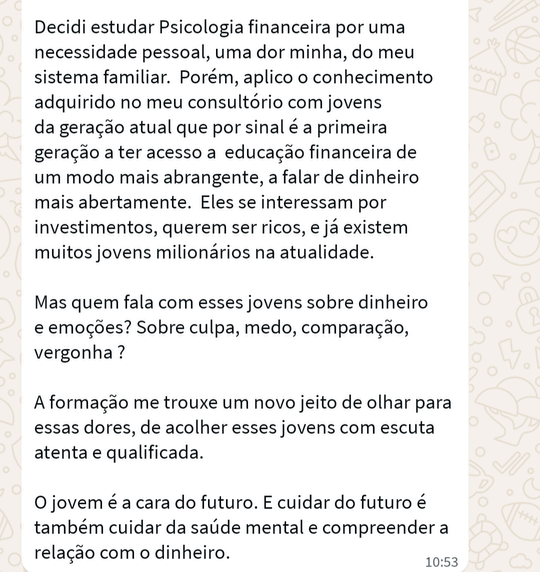 Mensagem real de aluna sobre atendimento a jovens