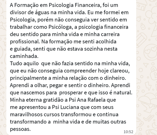 Mensagem real de aluna: Formação como divisor de águas